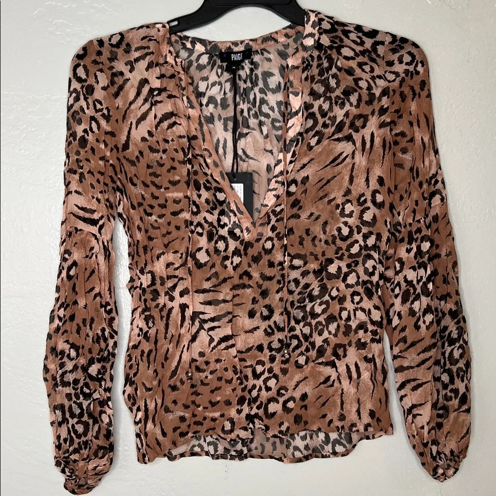 Paige silk beretta blouse animal print size XS NEW |  Leopard Print Sheer Top